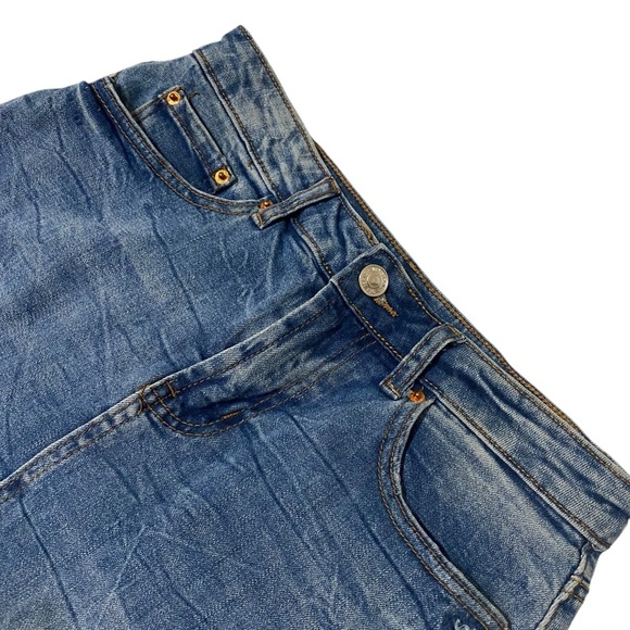 Dex Raw Hem Mini Denim Pencil Skirt US Size 25 Blue Waist 28” Length 22” Hip 34 - Picture 7 of 15